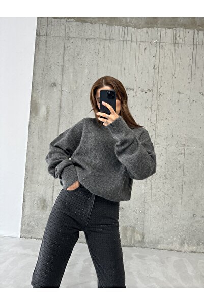 Laluvia Anthracite Brand Model Soft Knitwear Sweater