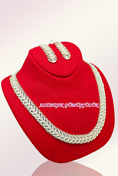 Altınışık Gümüşçülük balık sırtı modeli telkari takım kolye küpe 925 ayar gümüş