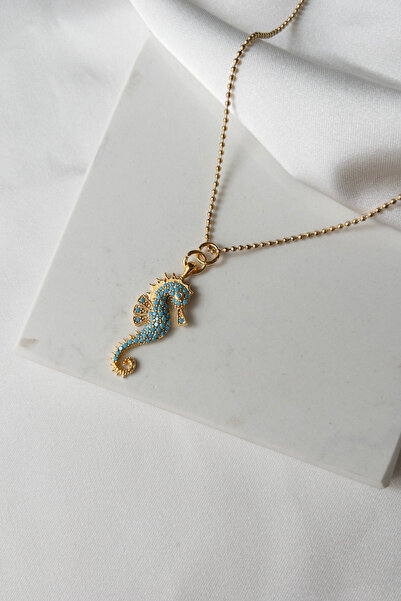 Karflake Özel Tasarım İnce Top Zincir İle Zirkon Taşlı Deniz Atlı Çelik Zarif Kadın Kolye