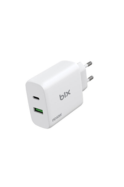 Bix Bx2p45g Gan Pd 45w Type-c Ve Usb-a Qc Çift Portlu Akım Korumalı Hızlı Şar...