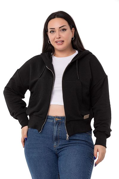 DISENTIS MODEST Large Size Kangaroo Pocket Hooded Three Thread Black Sweatshirt