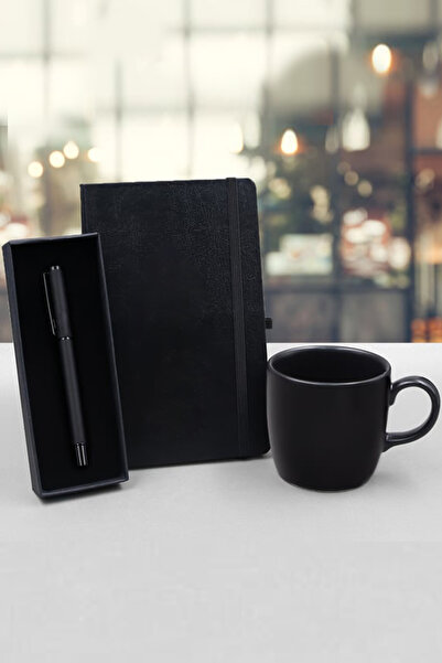 Trendmiya Siyah Defter & Siyah Mat Roller Kalem & Siyah Mat Kupa Hediye Seti