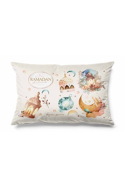 Pilloveland Rectangular Ramadan Powder Patterned Double Sided Printed Suede Throw Pillow Cover Ramadan Kareem