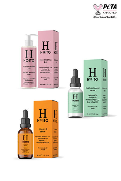 Hoito Yüz Temizleme Jeli 200ml & Hyalüronik Asit Serum 30ml & C Vitamini Seru...