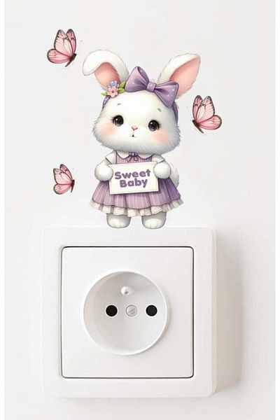 Sim Tasarım - Socket - Sweet Rabbit in Purple Dress Children's Room Decorative Socket Sticker