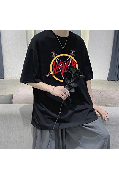 Le Savu Μπλουζάκι Slayer με τύπωμα Μαύρο Χρώμα Unisex oversized Le Savu