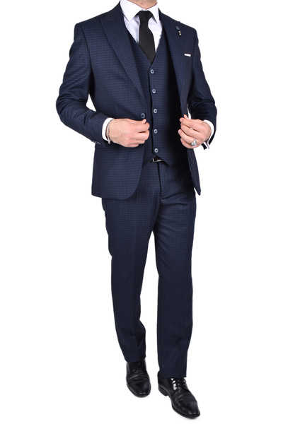 Carutte CRT 330 DESENLİ SLİMFİT YELEKLİ TAKIM ELBİSE