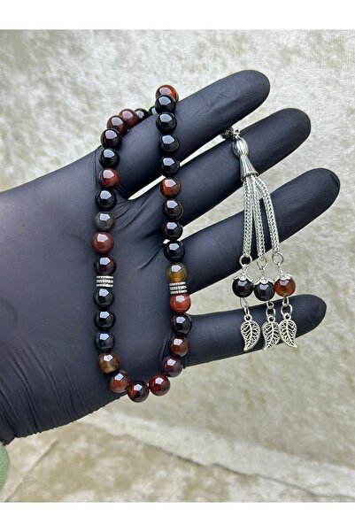 grs oyuncak مسبحة صلاة من الحجر الطبيعي باللون الأسود والأحمر مقاس 8 مم - طلق...