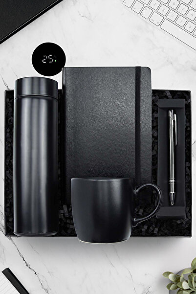 Trendmiya 500 ML Dereceli Termos & Siyah Defter & Siyah Kupa & Siyah Tükenmez...