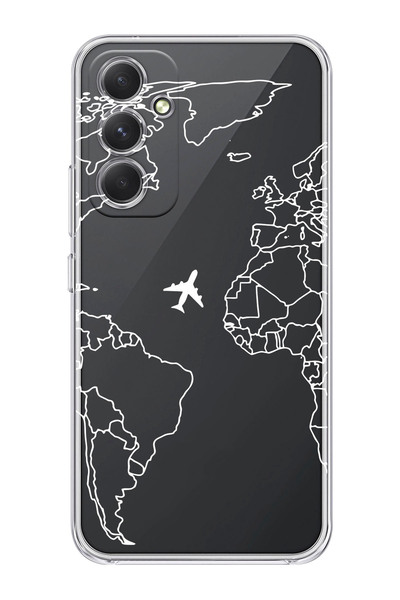shoptocase Galaxy S23 Fe Uyumlu Çizgisel Dünya Haritası Desenli Şeffaf Telefo...