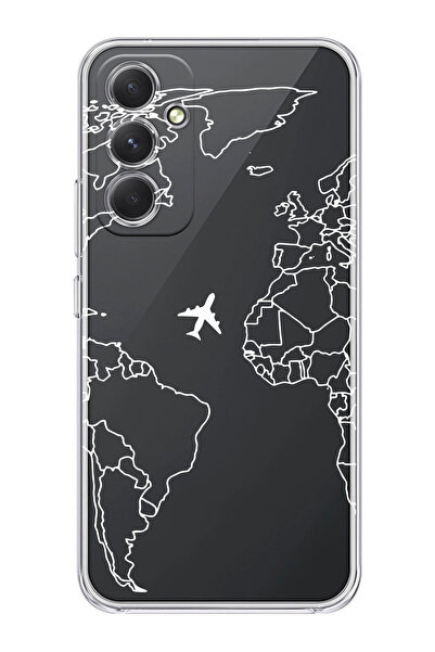 shoptocase Galaxy A34 5g Uyumlu Çizgisel Dünya Haritası Desenli Şeffaf Telefo...