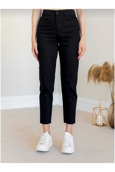 Livik Lycra Colorfast Extra Comfortable Black High Waist Jeans Mom Jean Black Mom