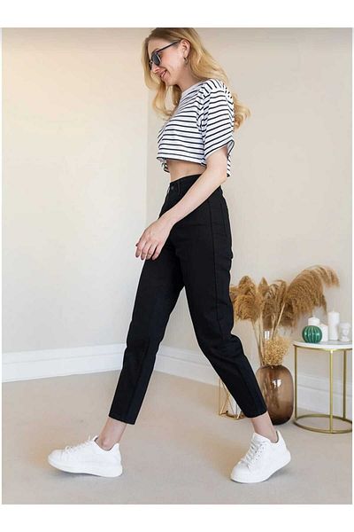 Livik Lycra Colorfast Extra Comfortable Black High Waist Jeans Mom Jean Black Mom