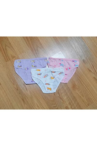 Kız Çocuk Slip 3'lü Paket Perili, Karışık Renkli, Pamuklu Kız Çocuk Slip