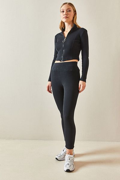 XHAN Black Zippered Camisole Set 4KXK8-47937-02