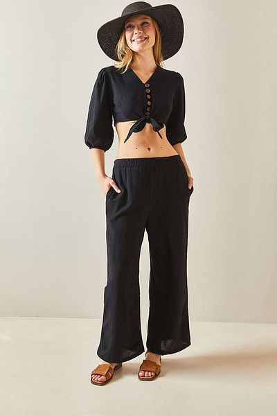 XHAN Black Front Tied Fakir Arm Textured Set 4KXK8-47939-02
