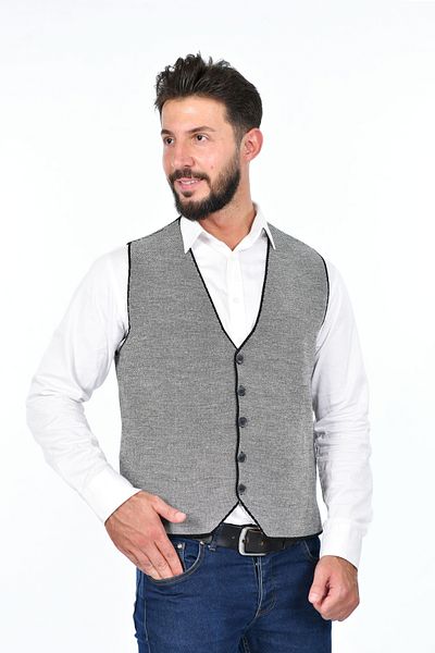 Kamalı Men's Buttoned Standard Fit Regular Fit Sports Classic Knitwear Knitted Sleeveless Vest