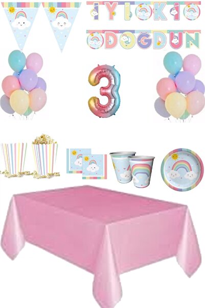 DÜVENCİ TİCARET Set de petrecere tematică curcubeu pentru ziua de naștere