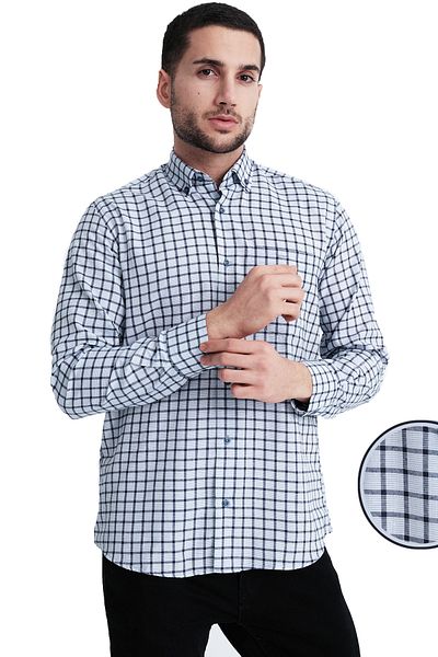 Varetta Ανδρικό πουκάμισο με μακρυμάνικο μπλε Navy Blue Classic Cut με τσέπες με κουμπιά πέτο