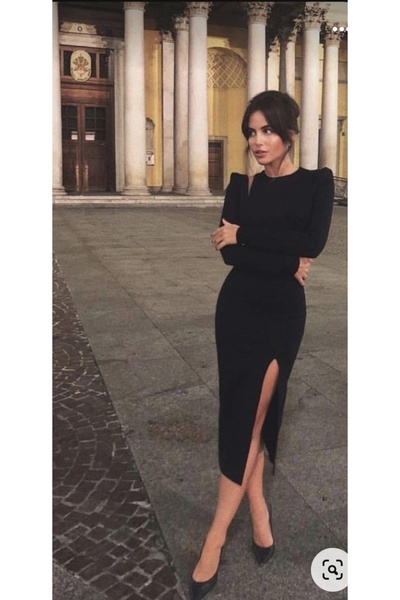 Nsb Tasarım Rochie midi neagră pentru femei, cu detaliu de fante, căptușită c...