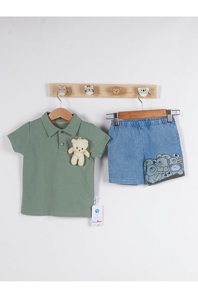 DAFNY SUMMER JEANS SHORTS BOTTOM TOP SET WITH TOY BEAR GIFT