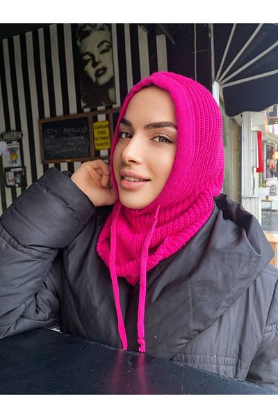 Nilbutik Black Balaclava Ribbed Knitted Beanie Headgear