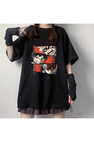 Le Savu Μπλουζάκι My Hero Academia Collage με τύπωμα σε μαύρο χρώμα Unisex oversized Le Savu