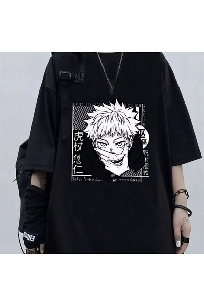 Le Savu Anime Jujutsu Kaisen Eyes με τύπωμα Unisex Μαύρο χρώμα oversized T-sh...