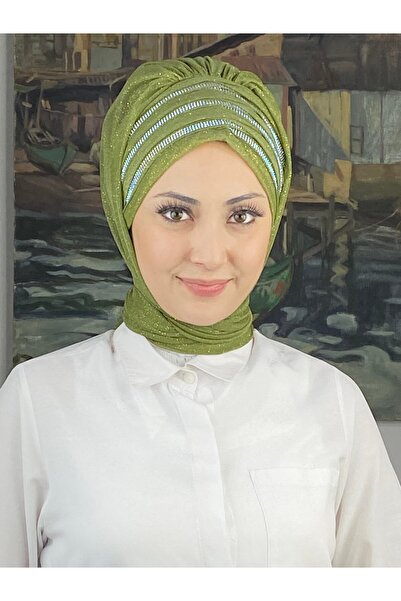 BUTİKAMBAR Lüks Topkapı Model Taşlı Simli Kısa Abiye Açık Yağ Yeşili Hazır Şa...