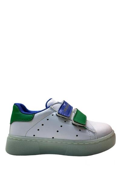 2138 Ortopedik Erkek Çocuk Beyaz/Saks Mavi/Yeşil Işıklı Sneaker