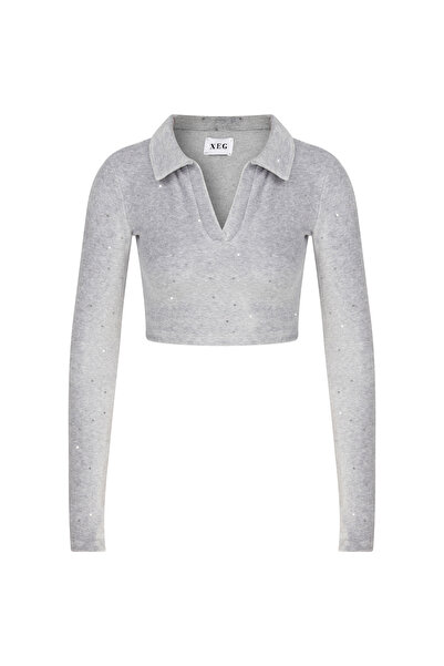 XEG KADİFE KRISTAL TAŞLI UZUN KOLLU CROP BODY