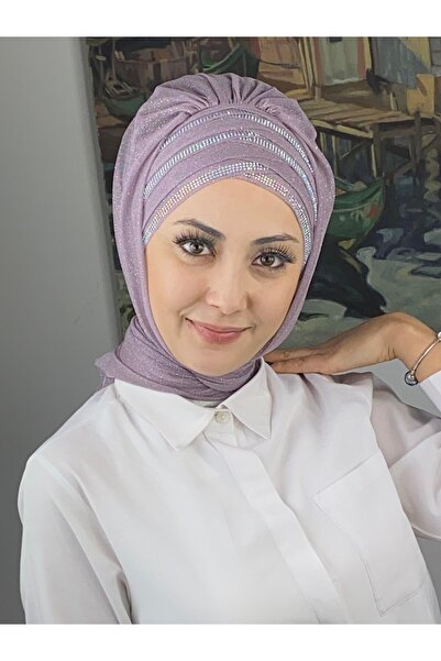 BUTİKAMBAR Lüks Topkapı Model Taşlı Simli Kısa Abiye Açık Lila Hazır Şal - Li...