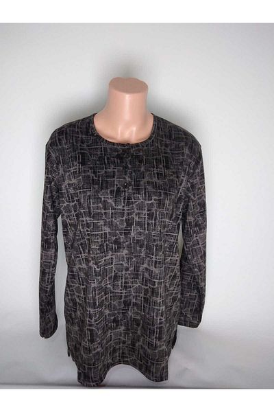 YAŞAR TRİKO Bluză de tricou din bumbac pieptănat Lizy Mother, cu mâneci lungi, cu nasturi, cu decolteu, cu mâneci lungi, cu fante laterale