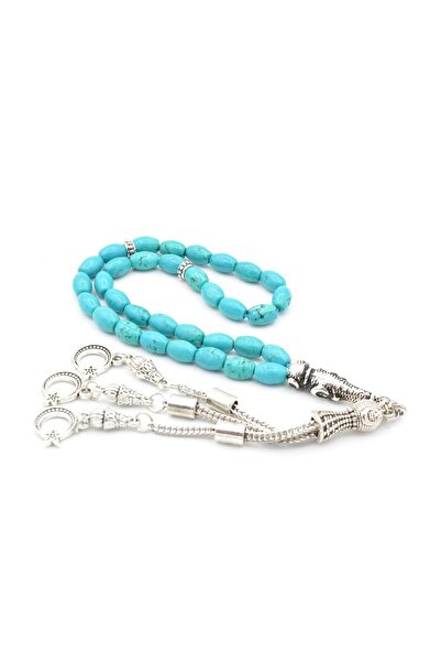 Murty99 Mărgele de rugăciune din piatră turcoaz autentică tăiată cu orz cu ma...