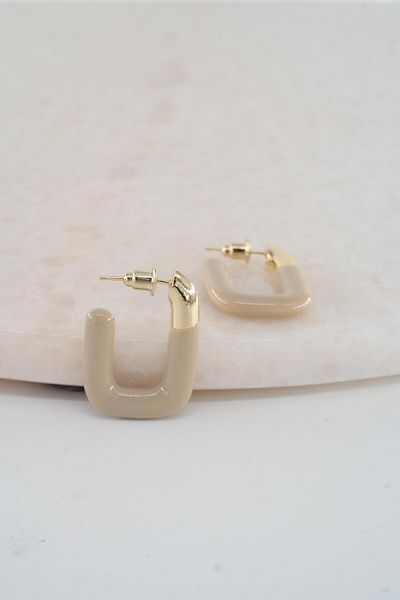 By Zeyna Aksesuar Women's Vip Series Rectangular Model Enameled Earring Set