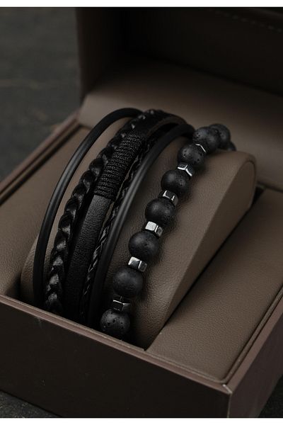 Jack Ferrero MEN'S GENUINE LEATHER AND NATURAL STAR COMBIN SET BRACELET EXCLUSIVE