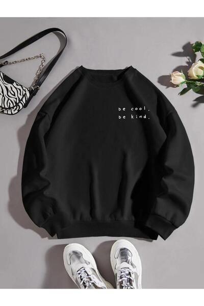 AEMİ Unisex Be Cool Štampano okrugla kragna Oversize kroj Dukserica