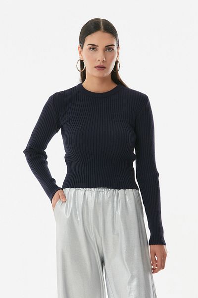 Fulla Moda Corded Crew Neck Knitwear Sweater