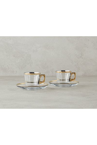 English Home Ador Glass 4-Piece Coffee Cup Set for 2 People Gold