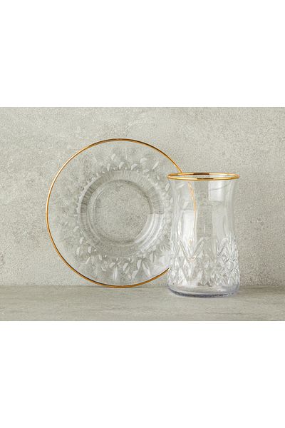 English Home Aura Glass 12 Piece 6 Person Tea Set Gold