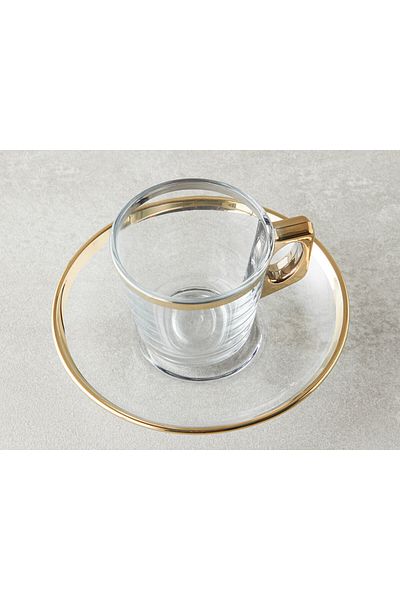 English Home Ador Glass 4-Piece Coffee Cup Set for 2 People Gold