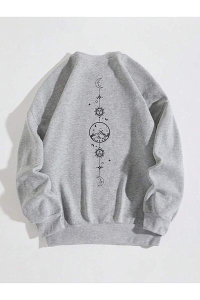 AEMİ Unisex Γυναικείες/Ανδρικές ιδρώτα με στάμπα ηλίου και φεγγαριού