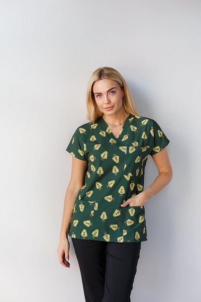 Dr. Mitra Women's Lycra Bat Sleeve Nurse Doctor Avocado Print Single Top Jersey