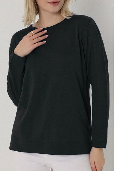VEGENZE Pulover de damă, negru, cu gât rotund, tricot subțire