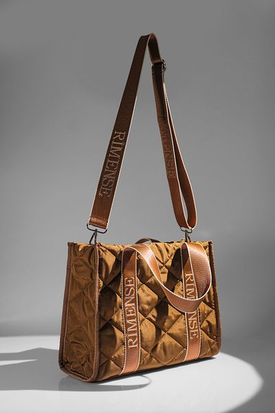 Rimense Women's Tan Quilted Lined Hand and Shoulder Bag