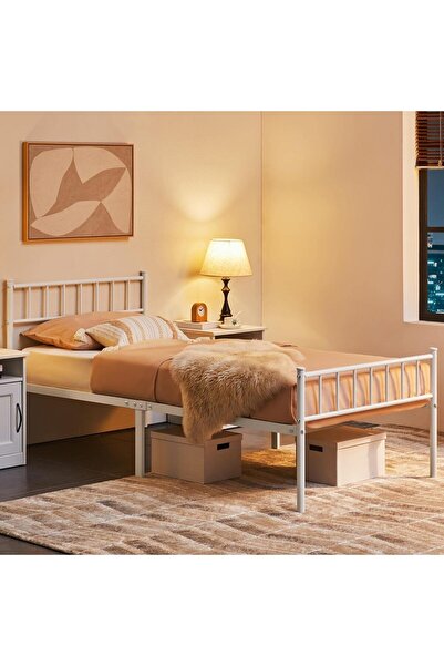 HFT HOME Metal Karyola, Çınar Metal Karyola Beyaz Renk, TEK Kişilik, Ölçü Seç...