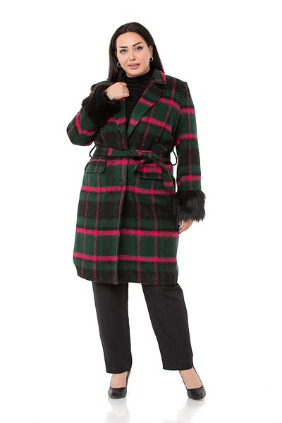 DISENTIS MODEST Plus Size Furry Sleeves Pockets Lined Emerald Coat