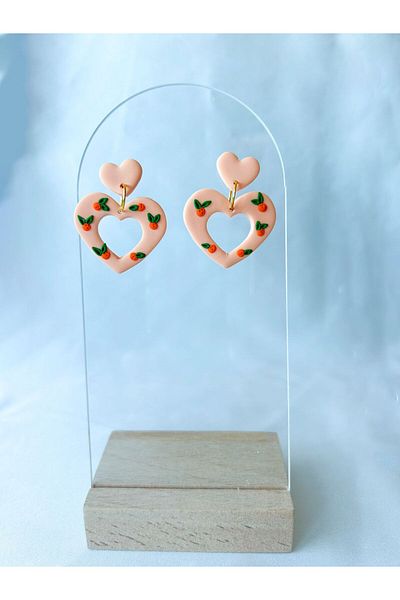 TREND Candy Orange Patterned Heart Orange Polymer Earrings