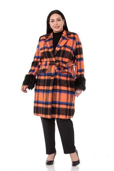 DISENTIS MODEST Plus Size Furry Sleeves Pockets Lined Orange Coat