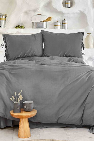 Karaca Home Σετ Παπλωματοθήκη 4 Στοιχείων Ανθρακί 100% Βαμβάκι Διπλό Νερό